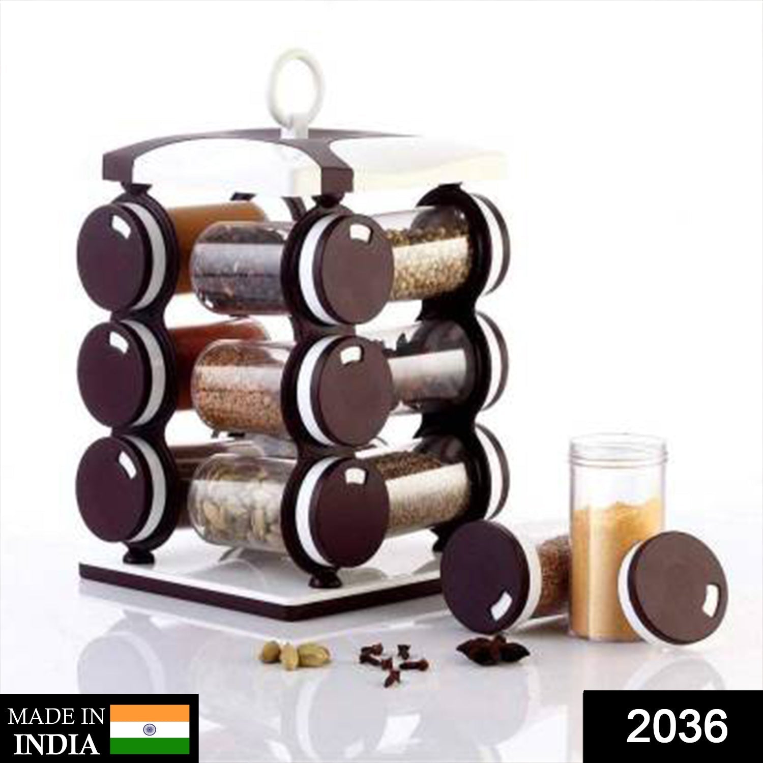 Spice jars in brown box, 12 pieces, food-grade plastic Spice jars in brown box, 12 pieces, food-grade plastic